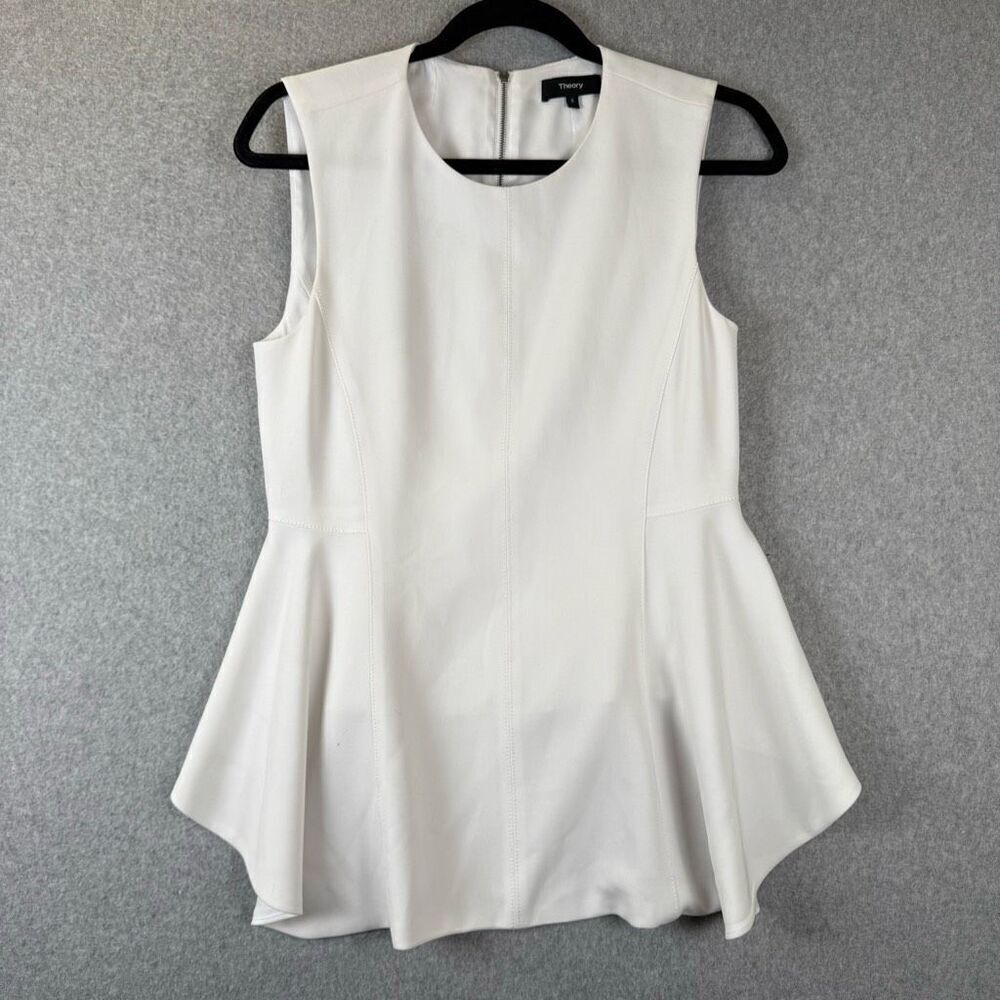 Theory Womens Size Small Sleeveless Peplum Blouse Cream Back Zipper Flowy